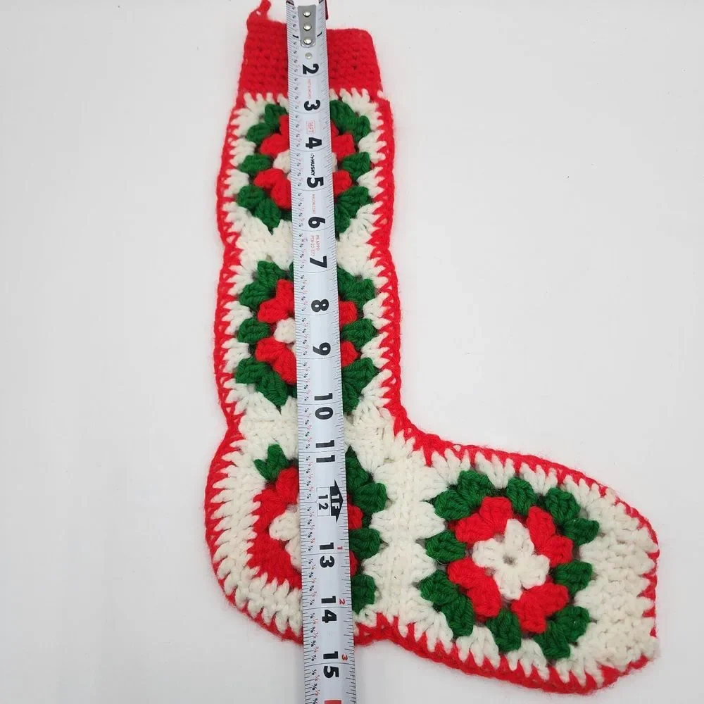 Lot of 5 Granny Square‎ Christmas Stockings Crochet Afghan Red Green White Boho